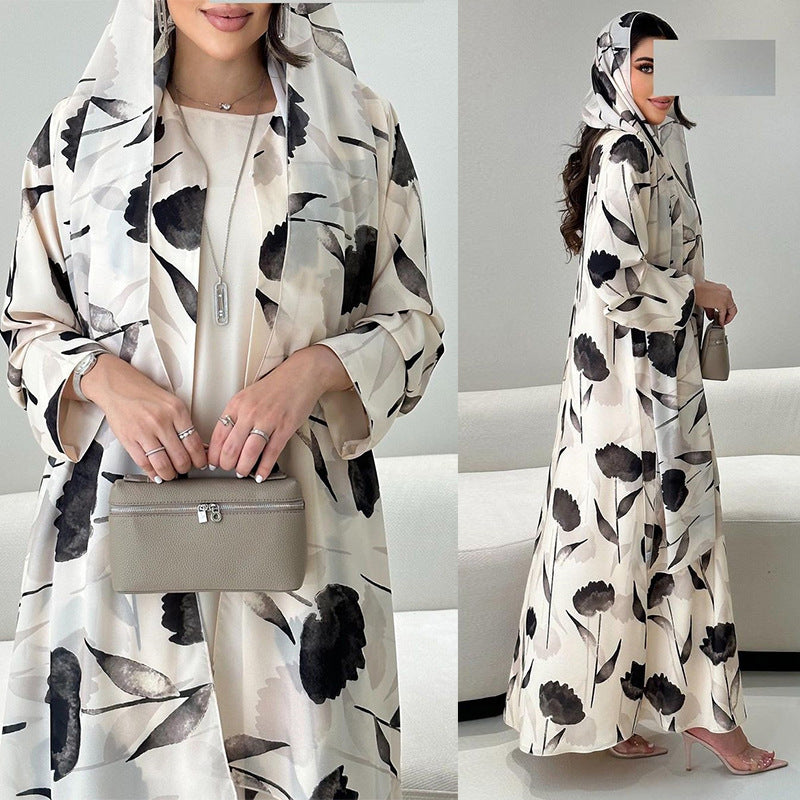 LM328 Robe Abaya Imprimée Manches Longues - Mode Islamique Modeste Femmes Musulmanes