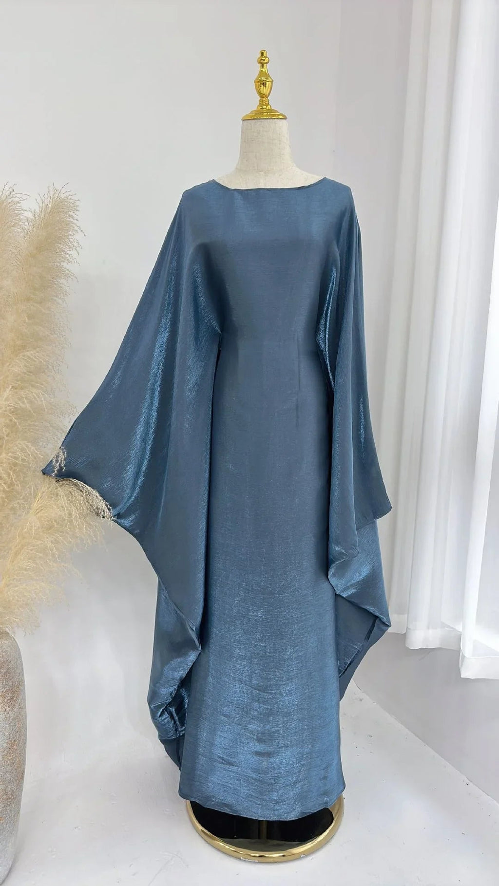 LM079 Kaftan Abaya Grande Taille – Robe Brillante Manches Chauve-Souris Aïd & Iftar avec Ceinture