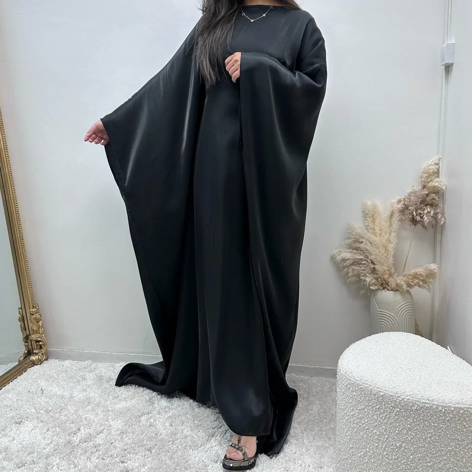LM079 Kaftan Abaya Grande Taille – Robe Brillante Manches Chauve-Souris Aïd & Iftar avec Ceinture