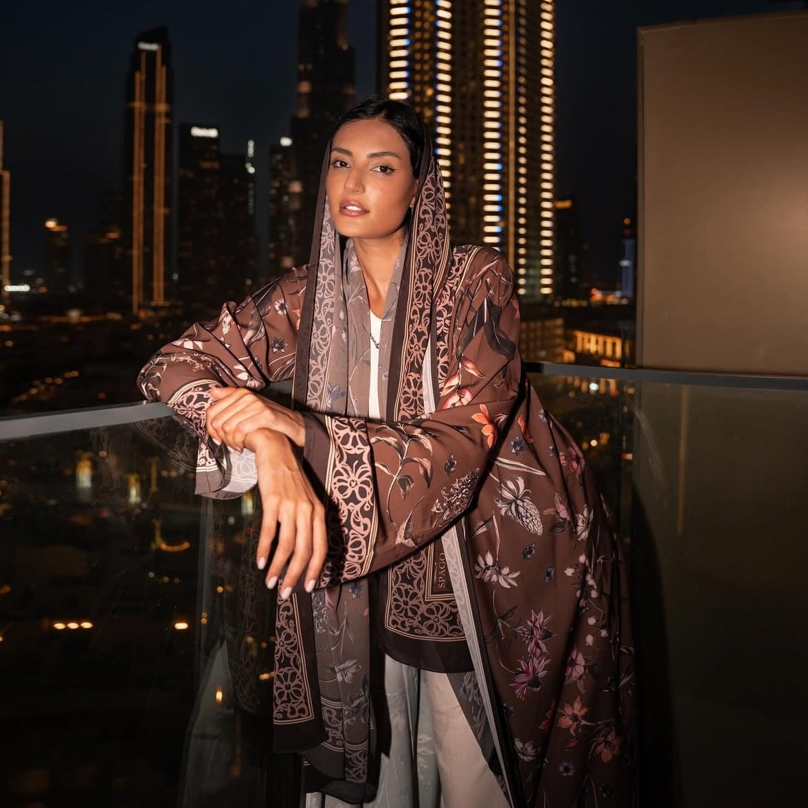 LM326 Cardigan Abaya Imprimé avec Hijab - Mode Islamique Modeste Femmes Musulmanes
