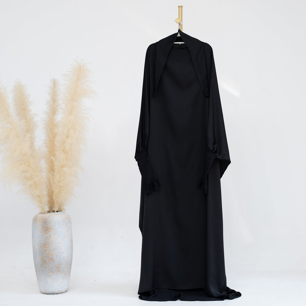 LM310 Robe Jilbab Abaya Manchette Dentelle - Élégante Robe Maxi Modeste pour Femmes Musulmanes