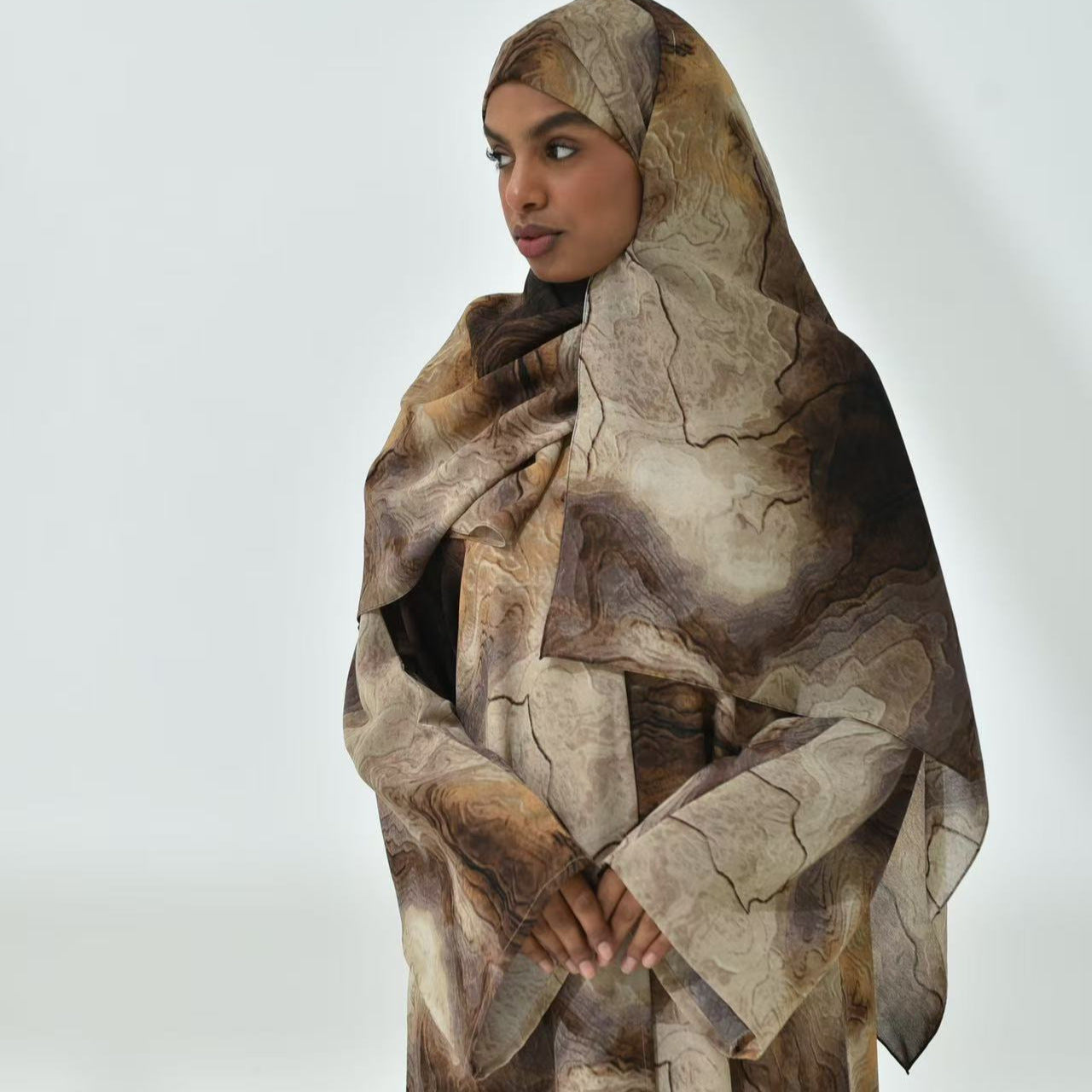 LM317 Ensemble Cardigan Imprimé & Hijab - Mode Modeste 2 Pièces