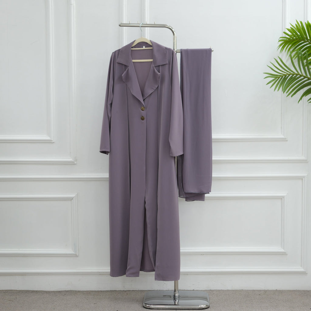 LM313 Cardigan Col Blazer Élégant avec Ensemble Hijab - Tenue Modeste 2 Pièces pour Femmes Musulmanes