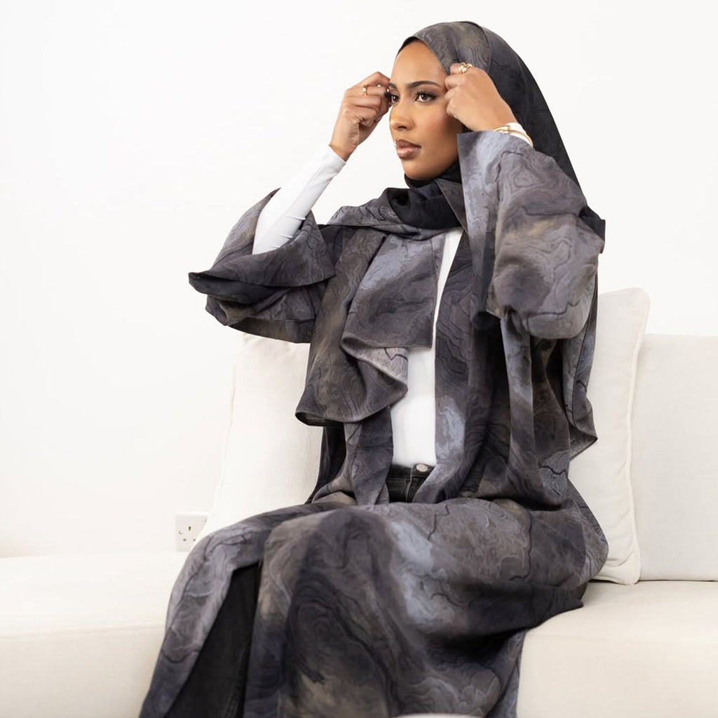 LM317 Ensemble Cardigan Imprimé & Hijab - Mode Modeste 2 Pièces