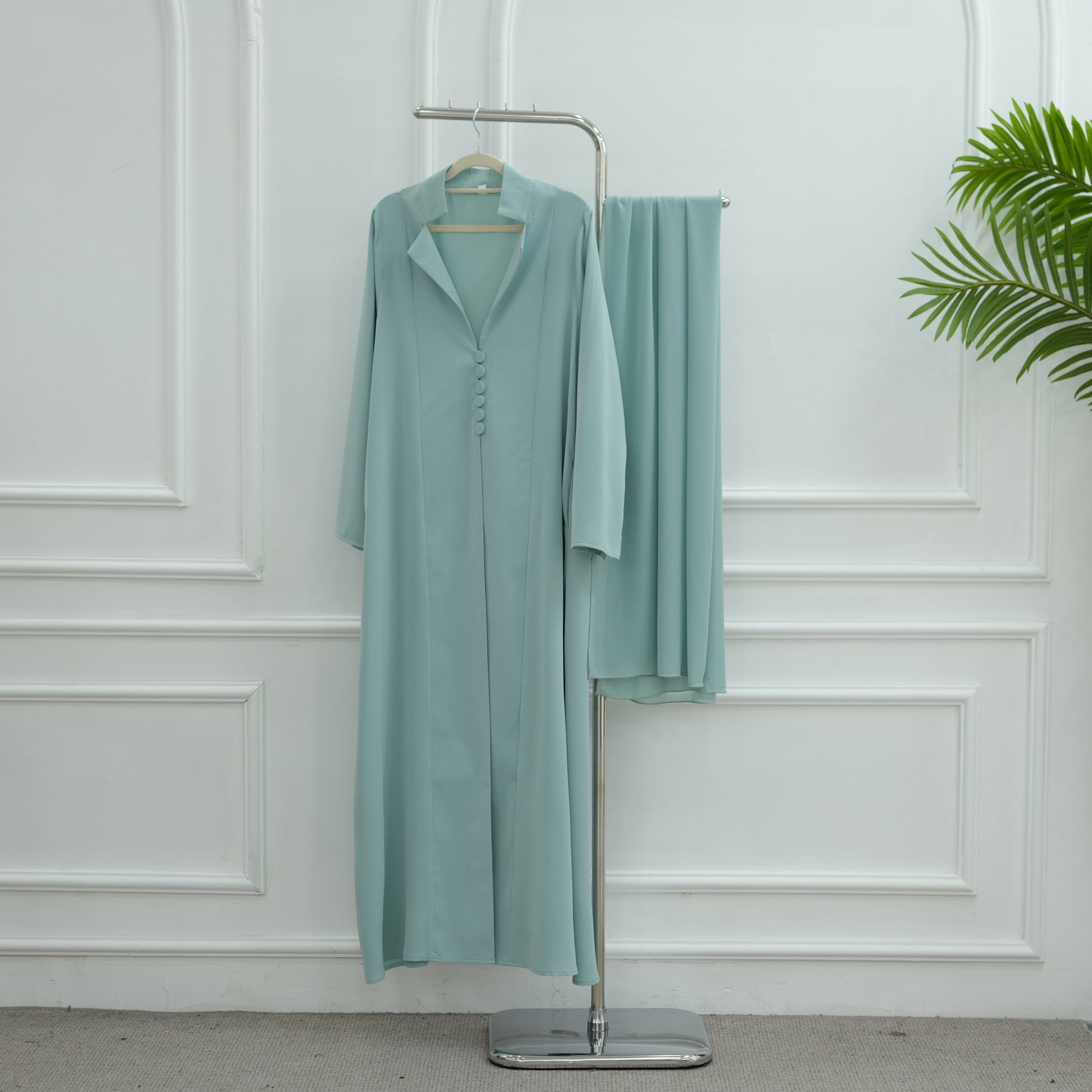 LM312 Cardigan Col Blazer Modeste avec Ensemble Hijab - Abaya 2 Pièces Boutonnée Devant pour Femmes Musulmanes