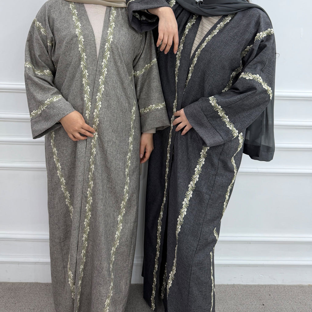 LM319 Cardigan Abaya Brodé - Vêtement Extérieur Modeste Élégant