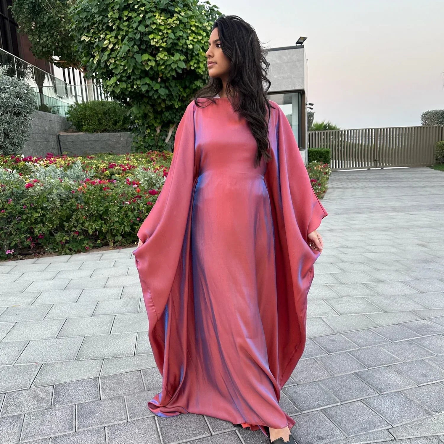 LM079 Kaftan Abaya Grande Taille – Robe Brillante Manches Chauve-Souris Aïd & Iftar avec Ceinture