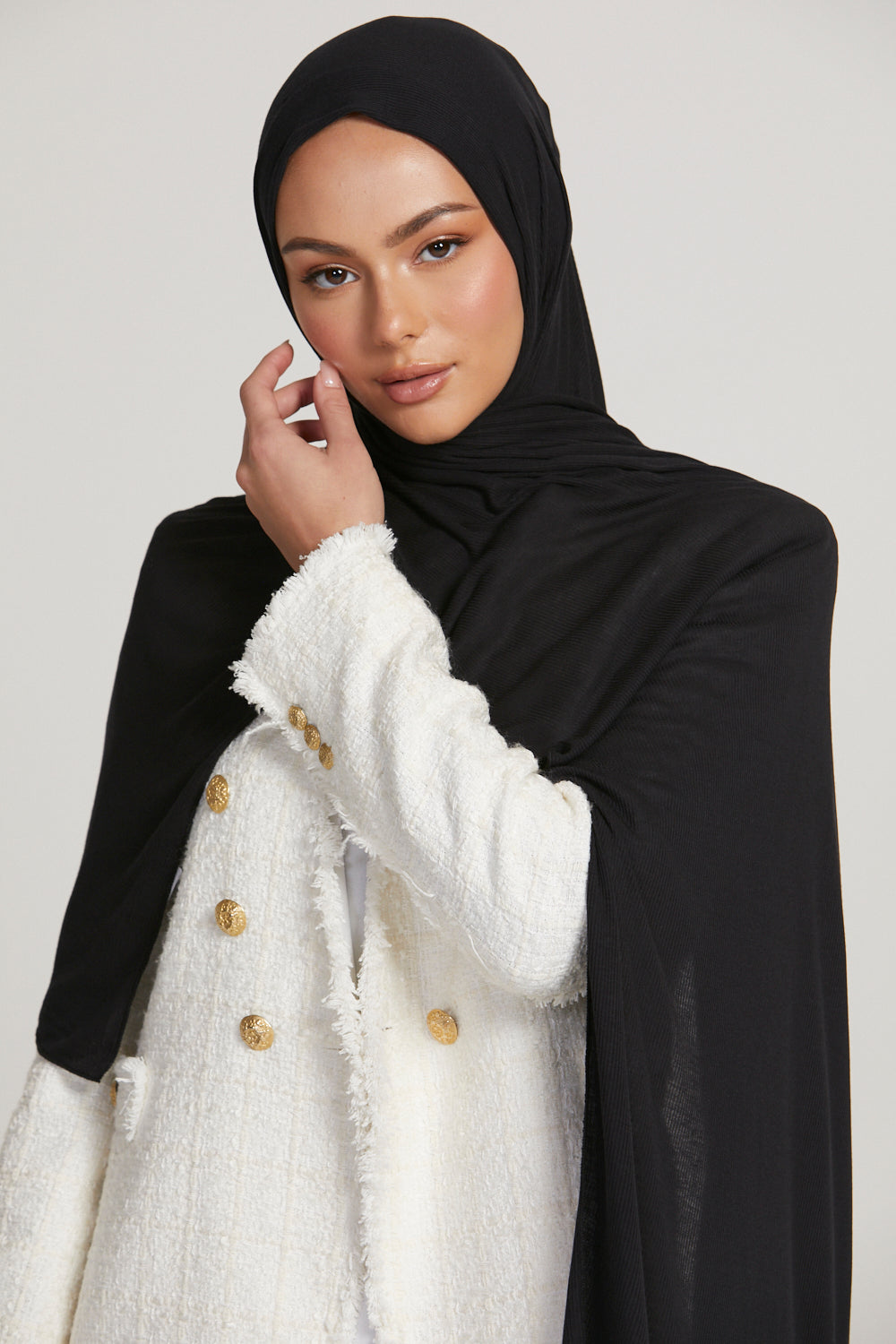 Hijab Jersey Nervuré Bambou Premium - Noir