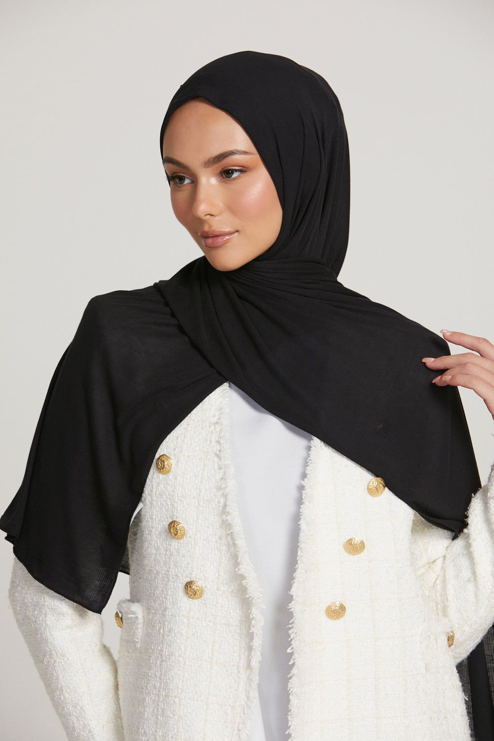 Hijab Jersey Nervuré Bambou Premium - Noir