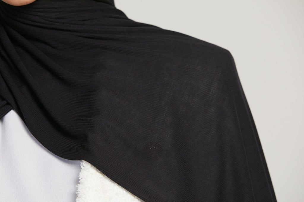 Hijab Jersey Nervuré Bambou Premium - Noir