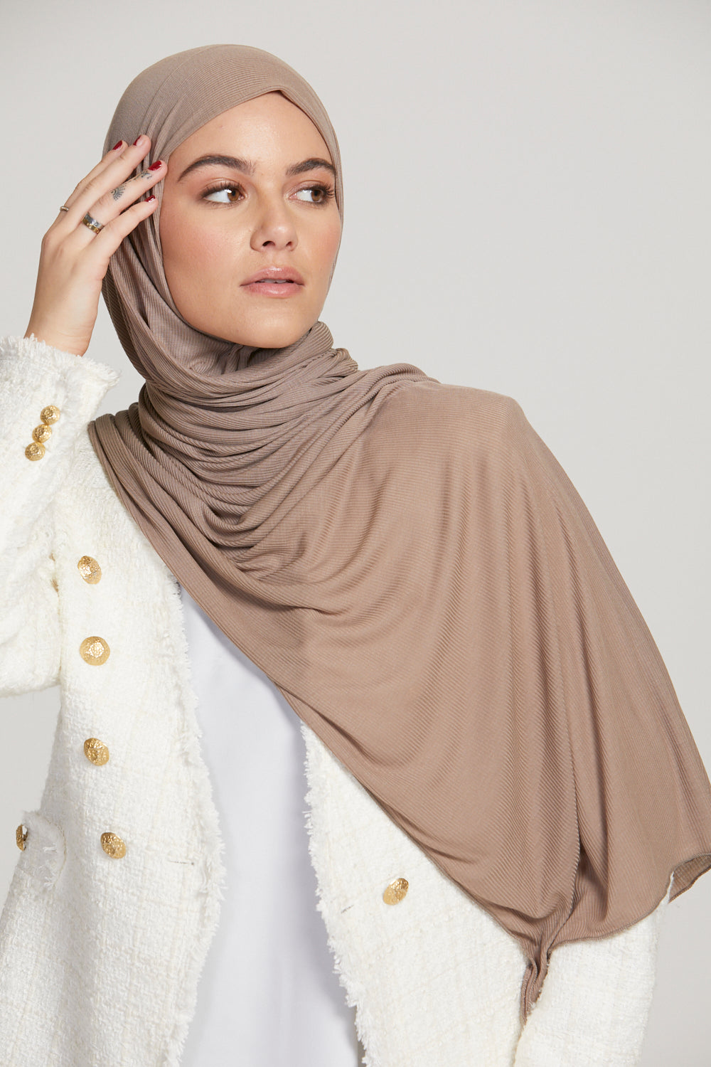 Hijab Jersey Nervuré Bambou Premium - Taupe Poudré