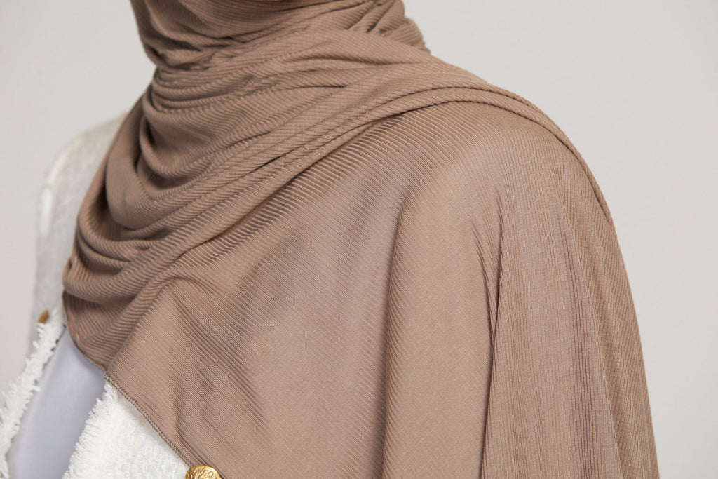 Hijab Jersey Nervuré Bambou Premium - Taupe Poudré