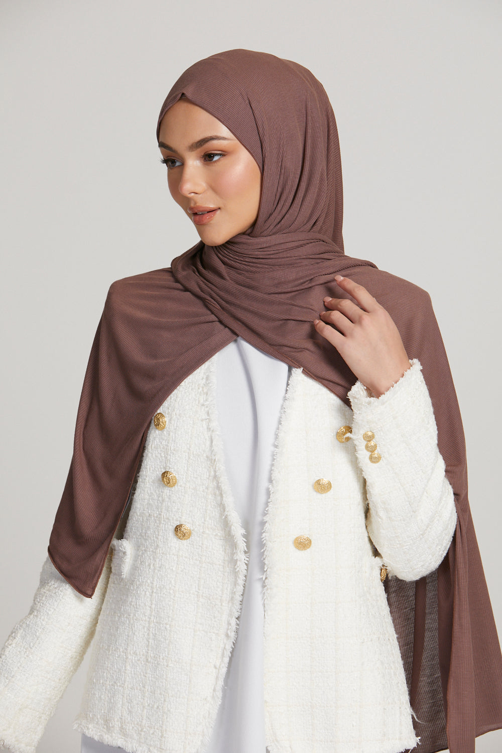 Hijab Jersey Nervuré Bambou Premium - Noisette