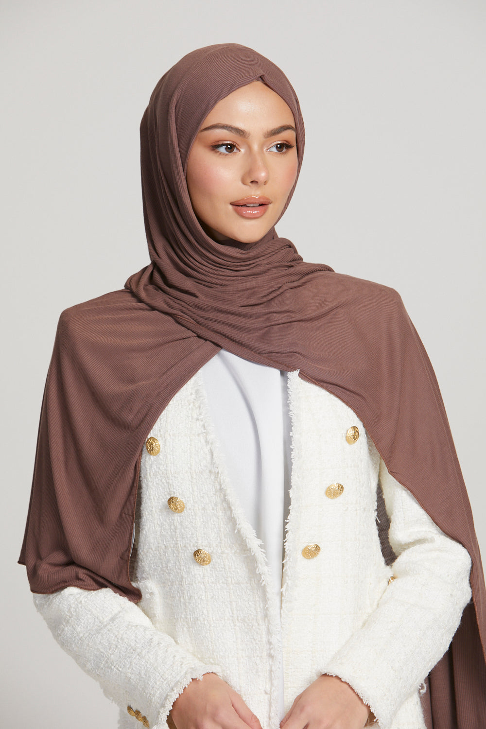 Hijab Jersey Nervuré Bambou Premium - Noisette