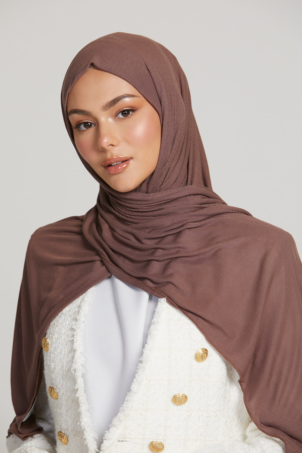 Hijab Jersey Nervuré Bambou Premium - Noisette