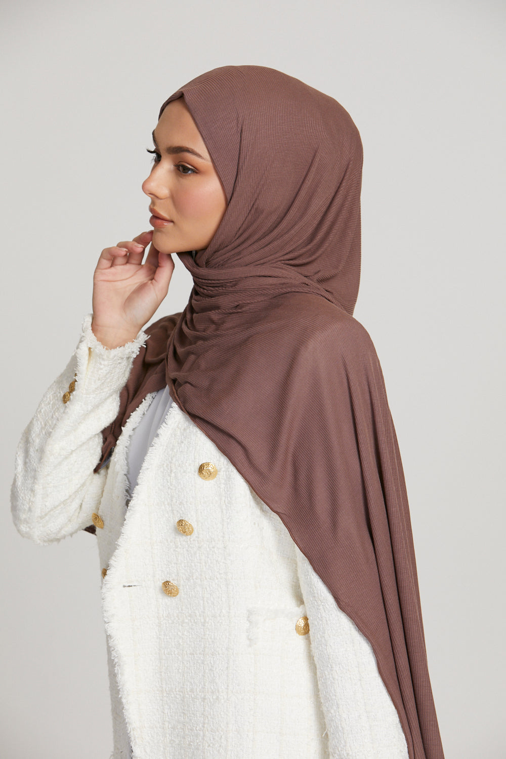 Hijab Jersey Nervuré Bambou Premium - Noisette