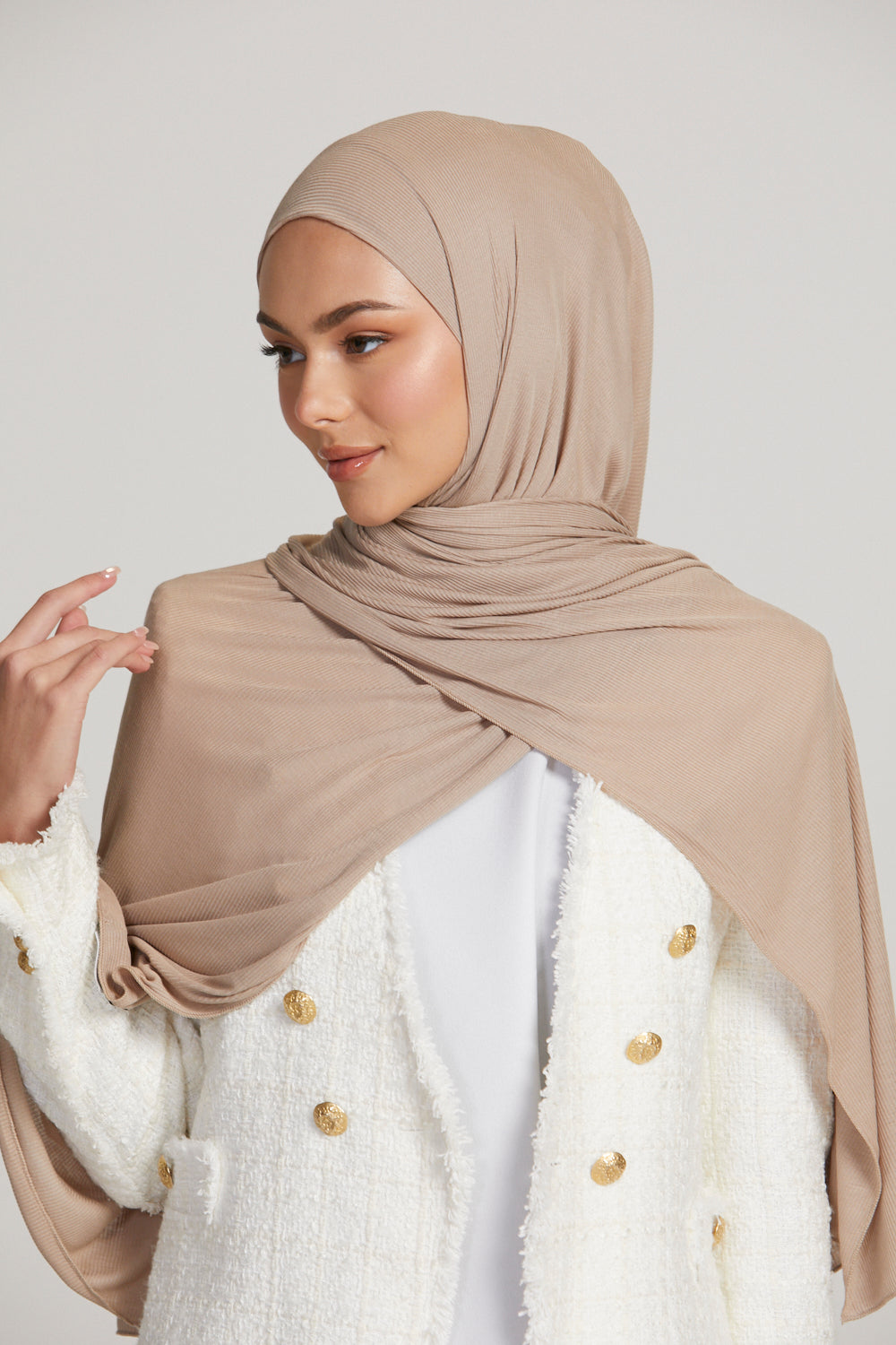 Hijab Jersey Nervuré Bambou Premium - Nude