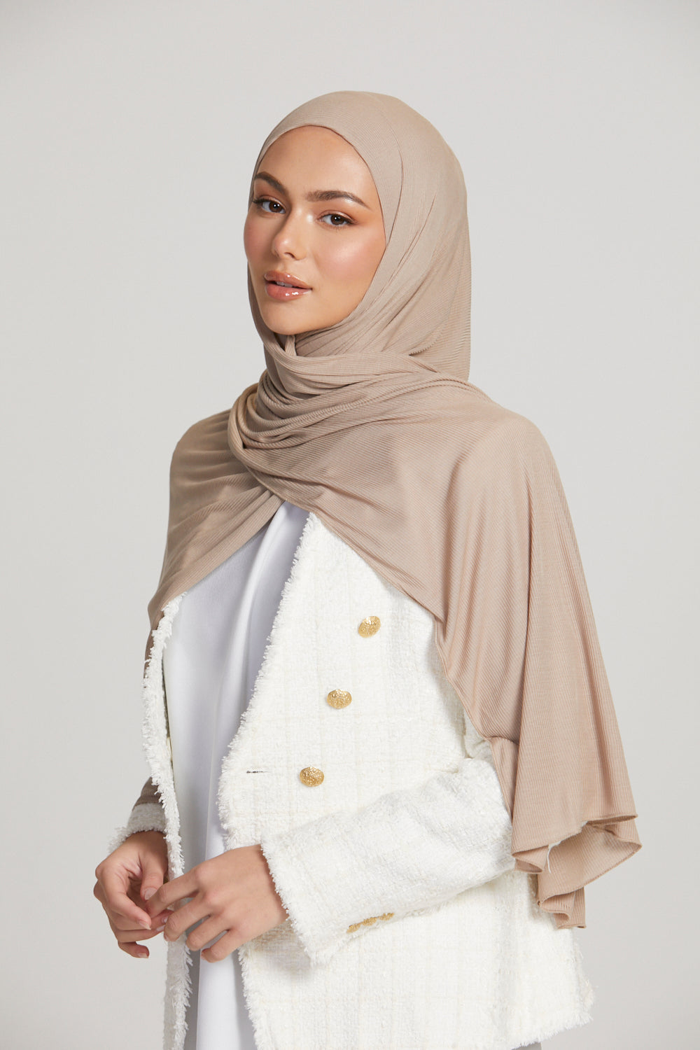 Hijab Jersey Nervuré Bambou Premium - Nude