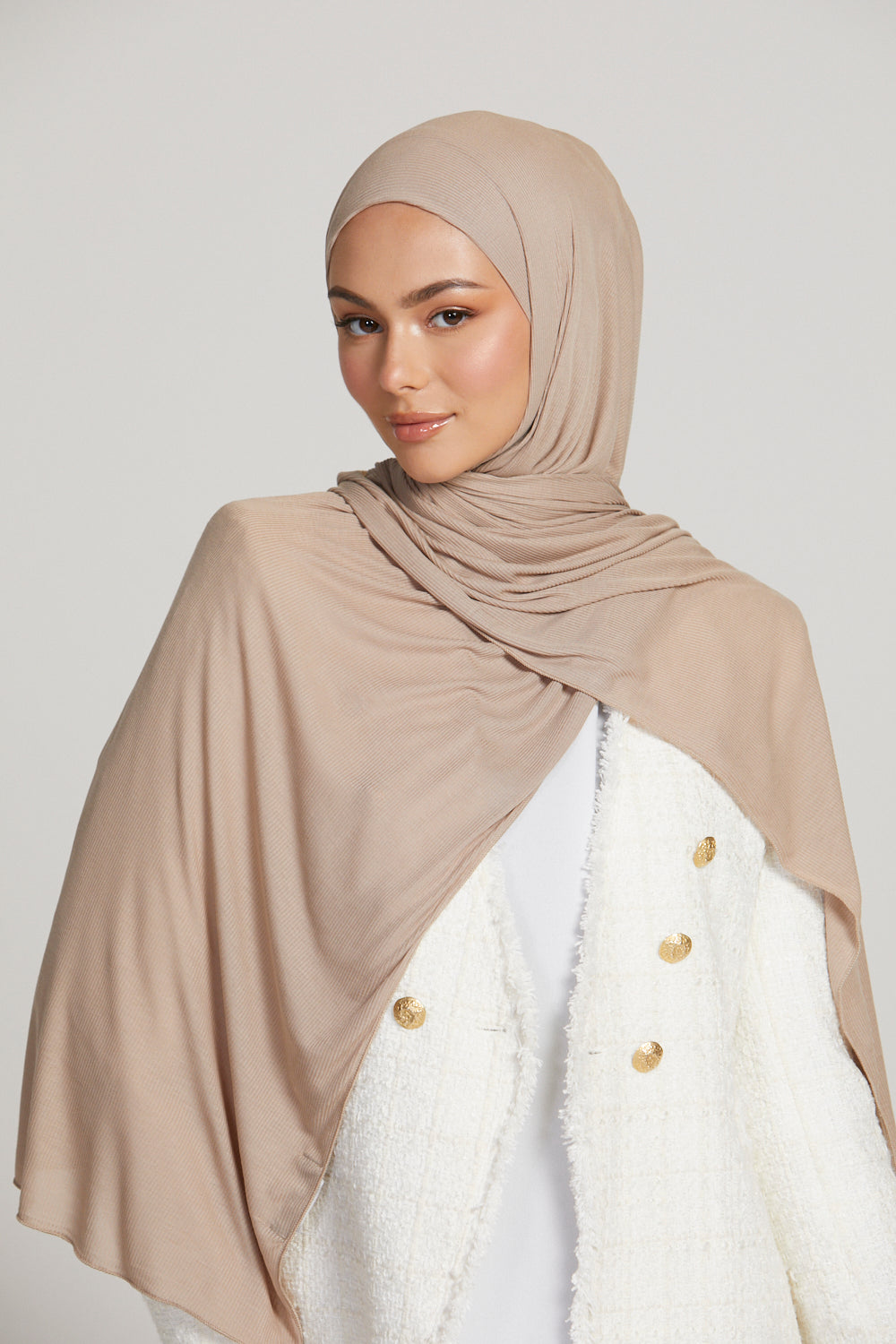 Hijab Jersey Nervuré Bambou Premium - Nude
