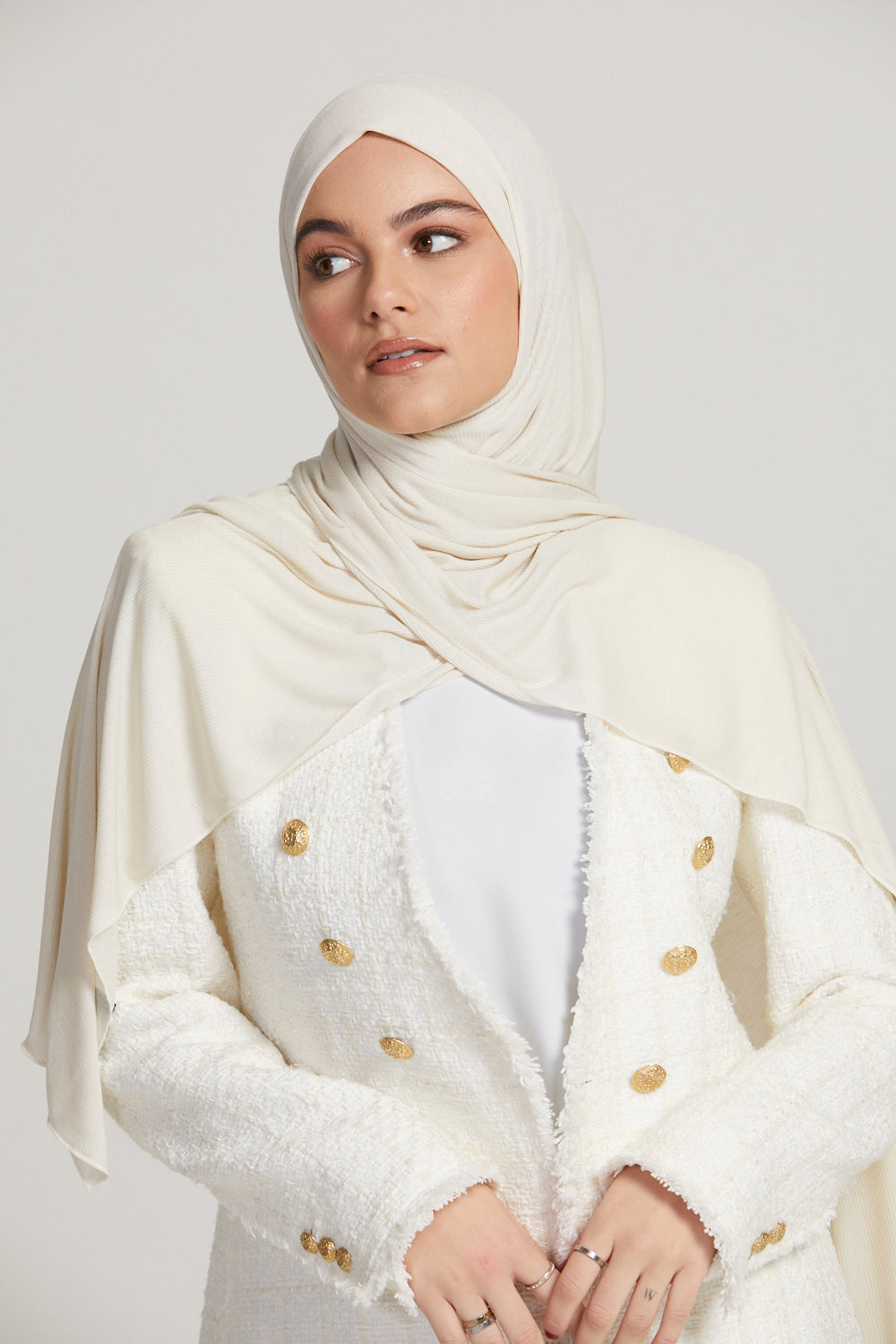 Hijab Jersey Nervuré Bambou Premium - Blanc Cassé