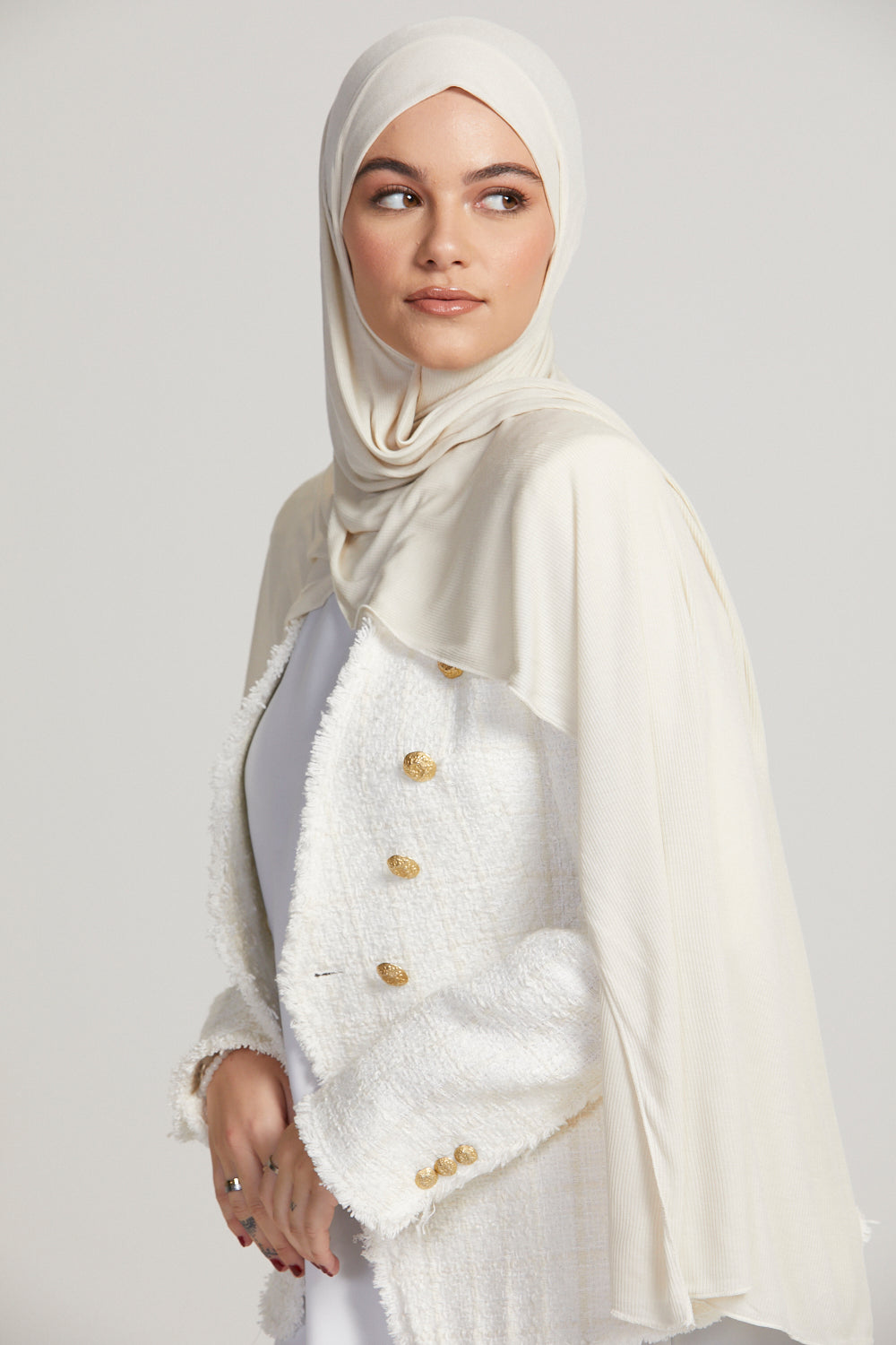 Hijab Jersey Nervuré Bambou Premium - Blanc Cassé