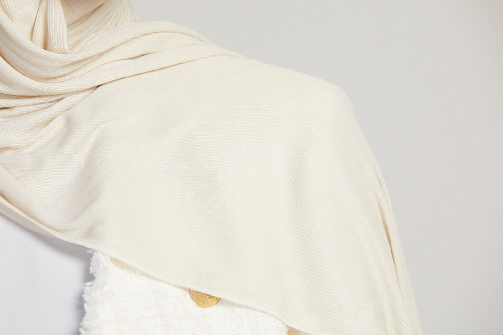 Hijab Jersey Nervuré Bambou Premium - Blanc Cassé