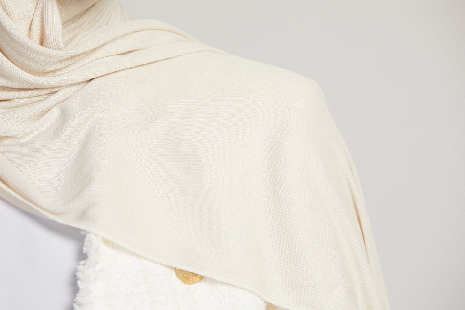 Hijab Jersey Nervuré Bambou Premium - Blanc Cassé