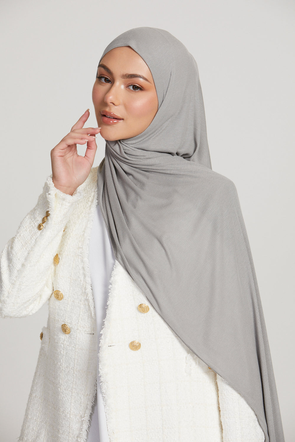Hijab Jersey Nervuré Bambou Premium - Gris Argenté
