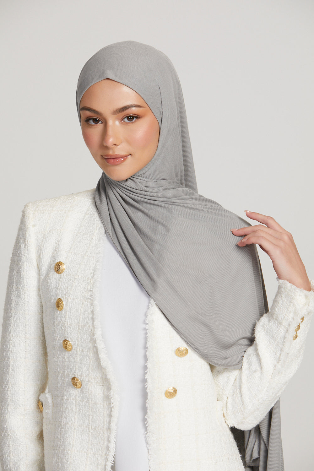 Hijab Jersey Nervuré Bambou Premium - Gris Argenté