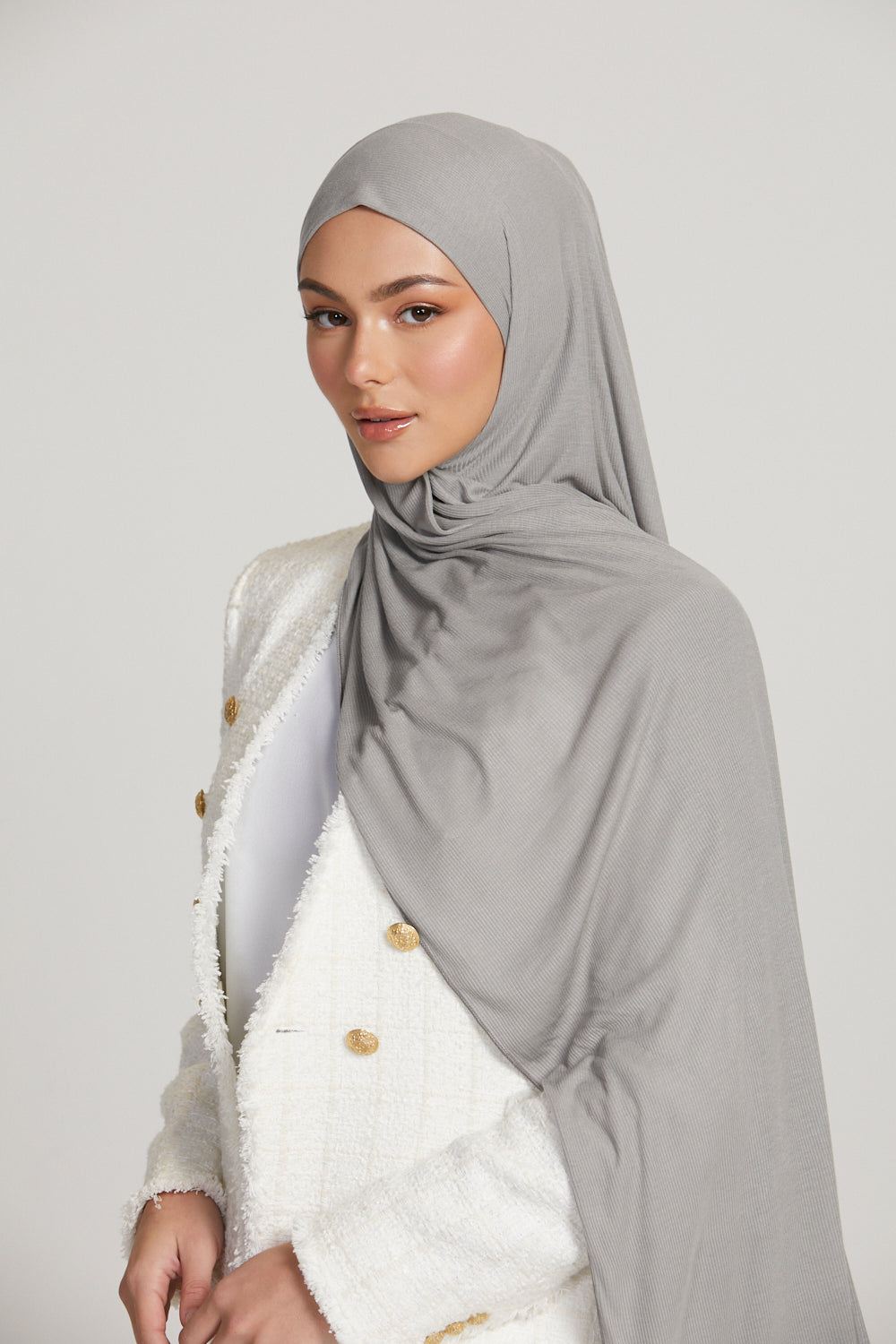 Hijab Jersey Nervuré Bambou Premium - Gris Argenté