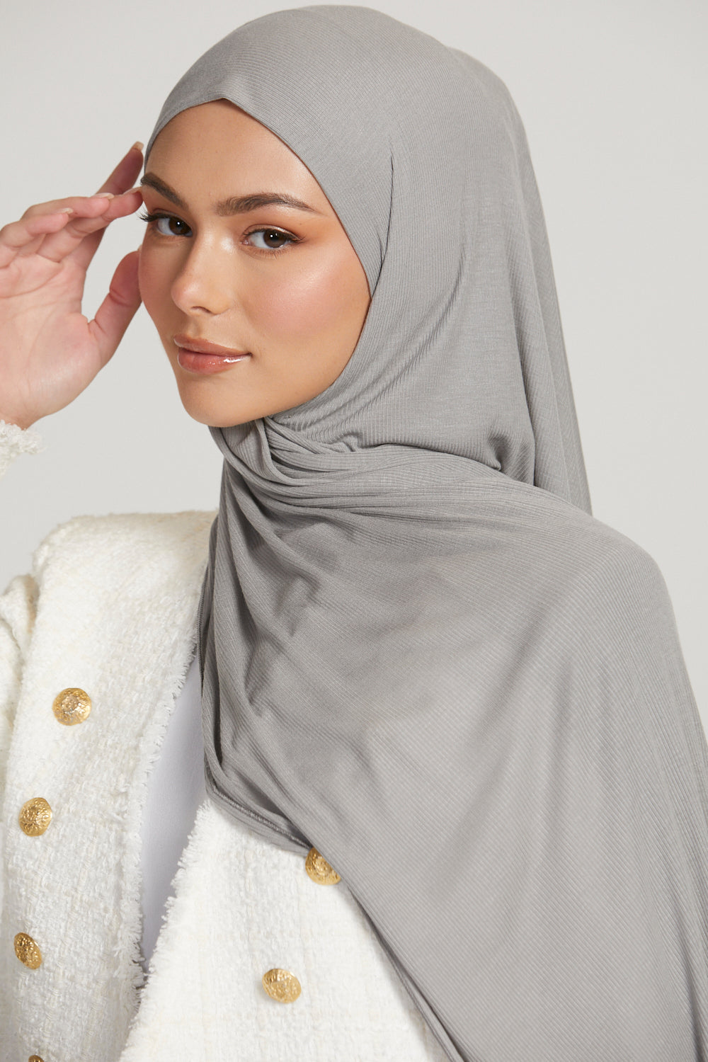 Hijab Jersey Nervuré Bambou Premium - Gris Argenté