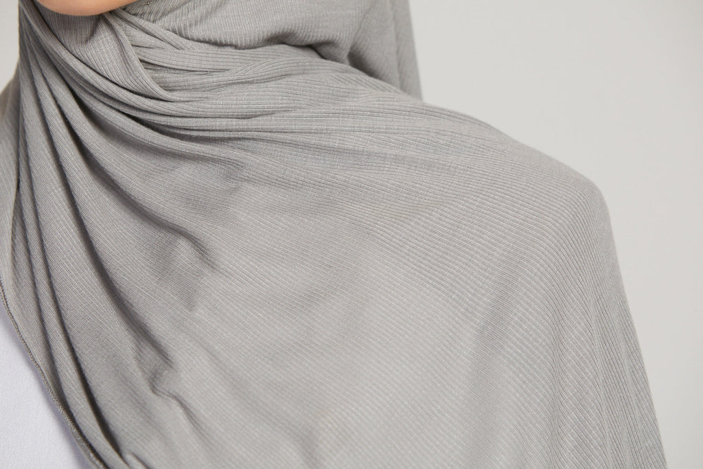 Hijab Jersey Nervuré Bambou Premium - Gris Argenté