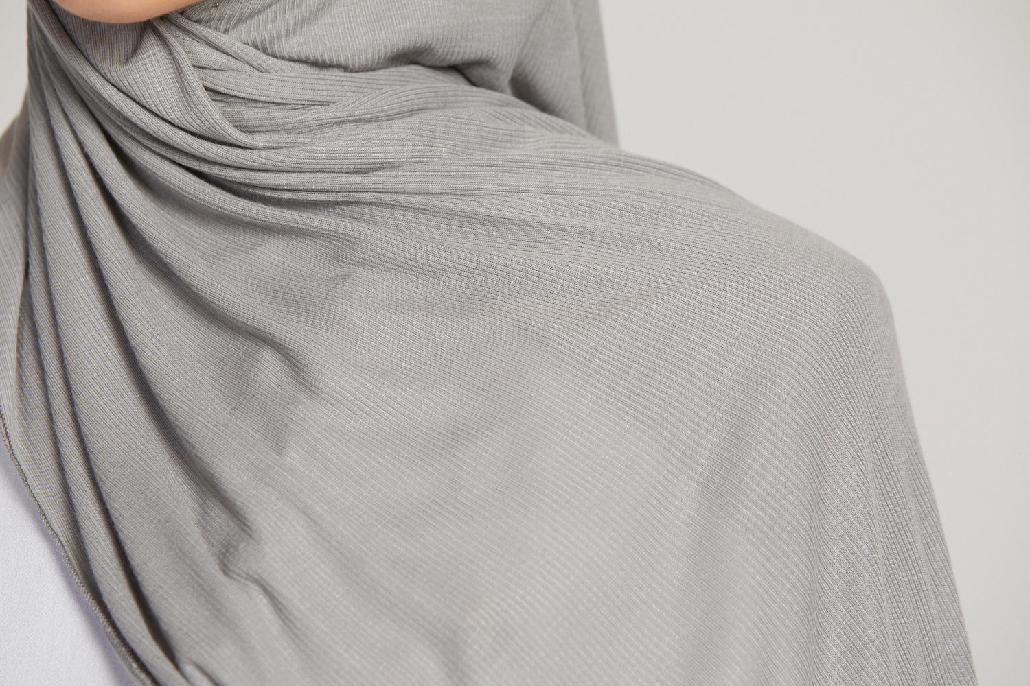 Hijab Jersey Nervuré Bambou Premium - Gris Argenté