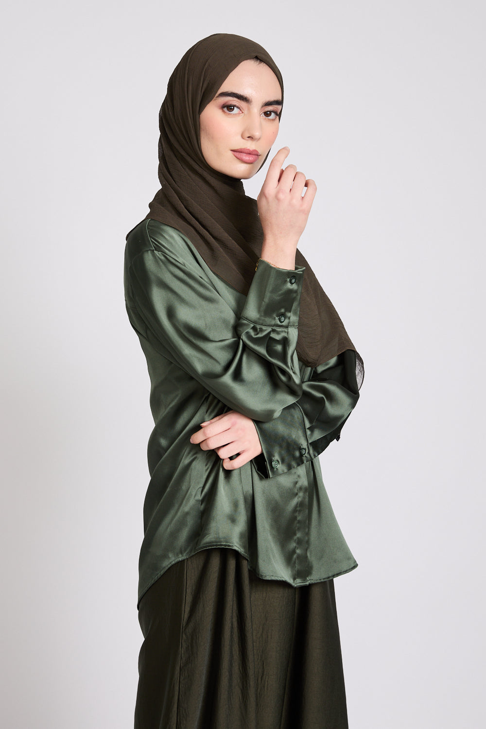 Hijab Froissé Doux Luxe - Marron Olive