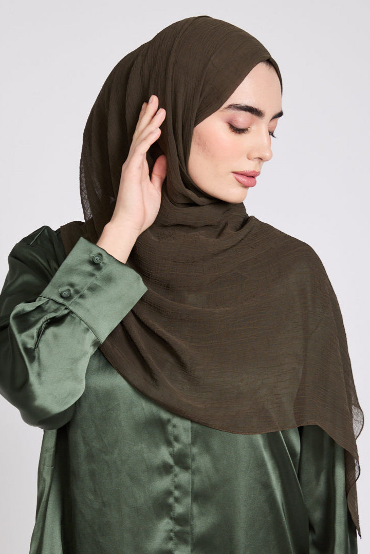 Hijab Froissé Doux Luxe - Marron Olive