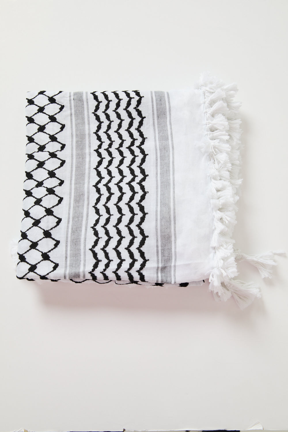 Foulard Keffieh Premium avec Glands - Noir et Blanc