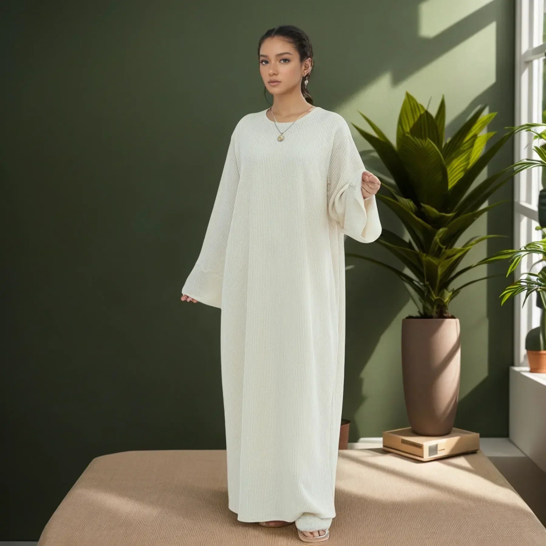 Abaya Maxi Robe d'Hiver Douillette – Modèle Tricoté Fermé pour Femmes Voilées | LM075