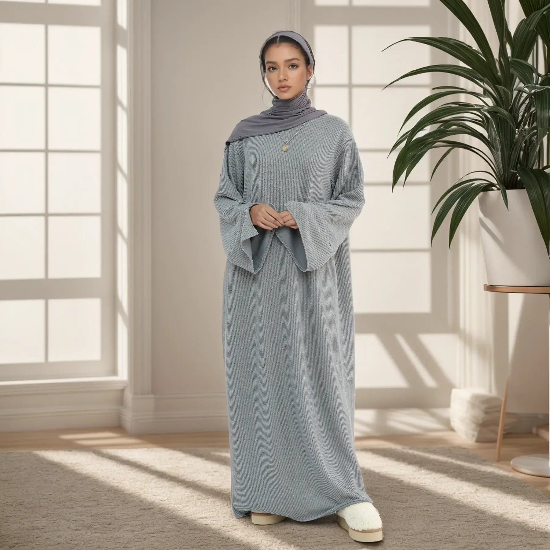 Abaya Maxi Robe d'Hiver Douillette – Modèle Tricoté Fermé pour Femmes Voilées | LM075