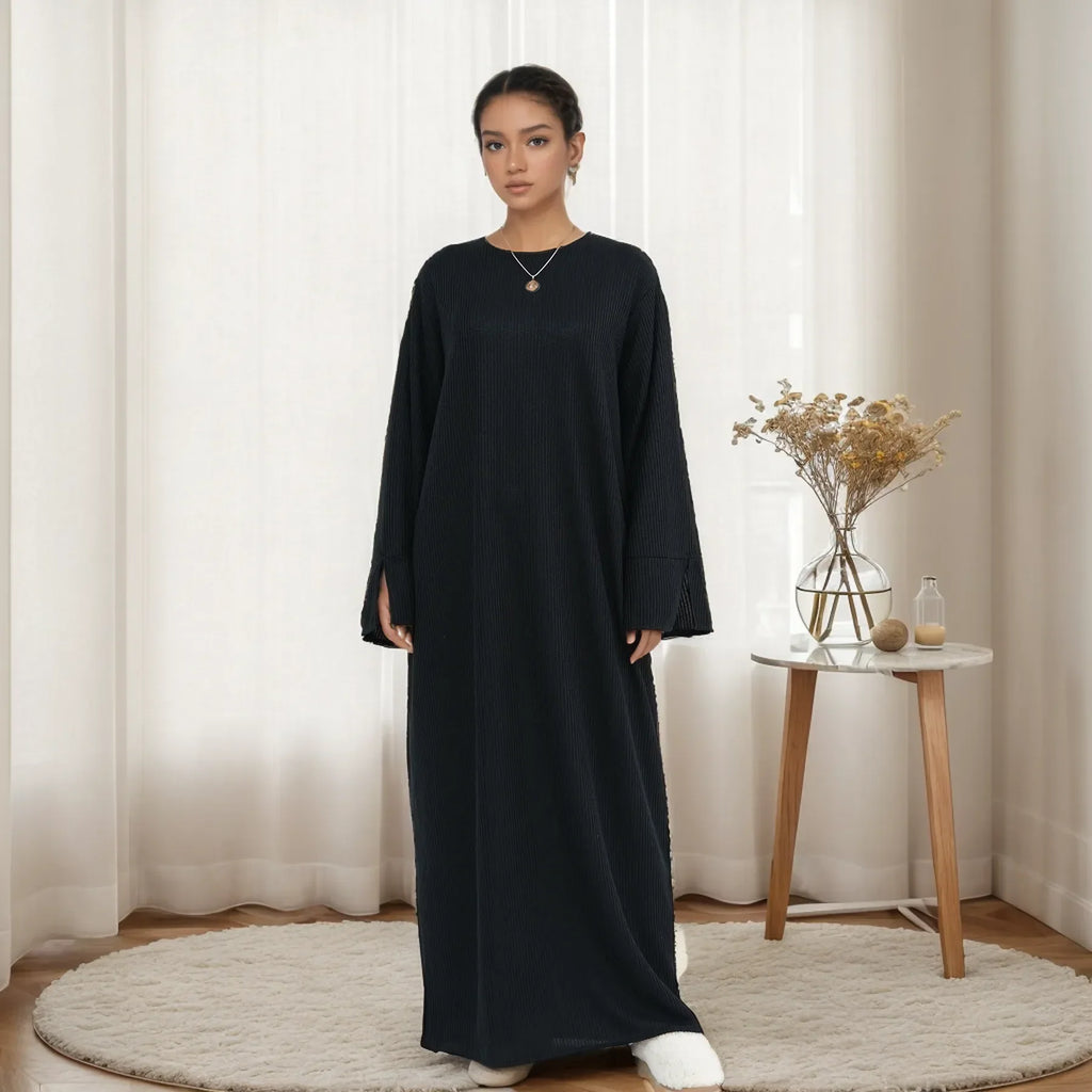 Abaya Maxi Robe d'Hiver Douillette – Modèle Tricoté Fermé pour Femmes Voilées | LM075
