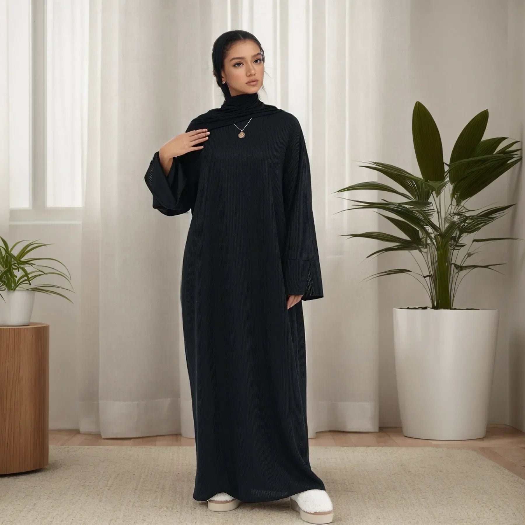 Abaya Maxi Robe d'Hiver Douillette – Modèle Tricoté Fermé pour Femmes Voilées | LM075