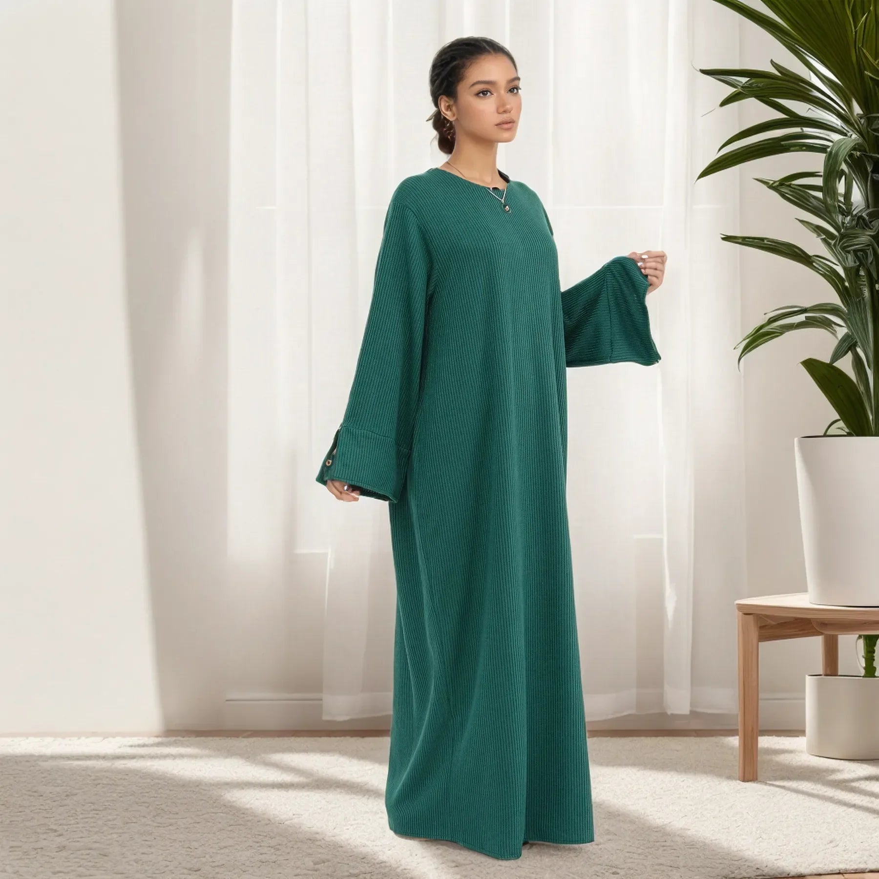 Abaya Maxi Robe d'Hiver Douillette – Modèle Tricoté Fermé pour Femmes Voilées | LM075