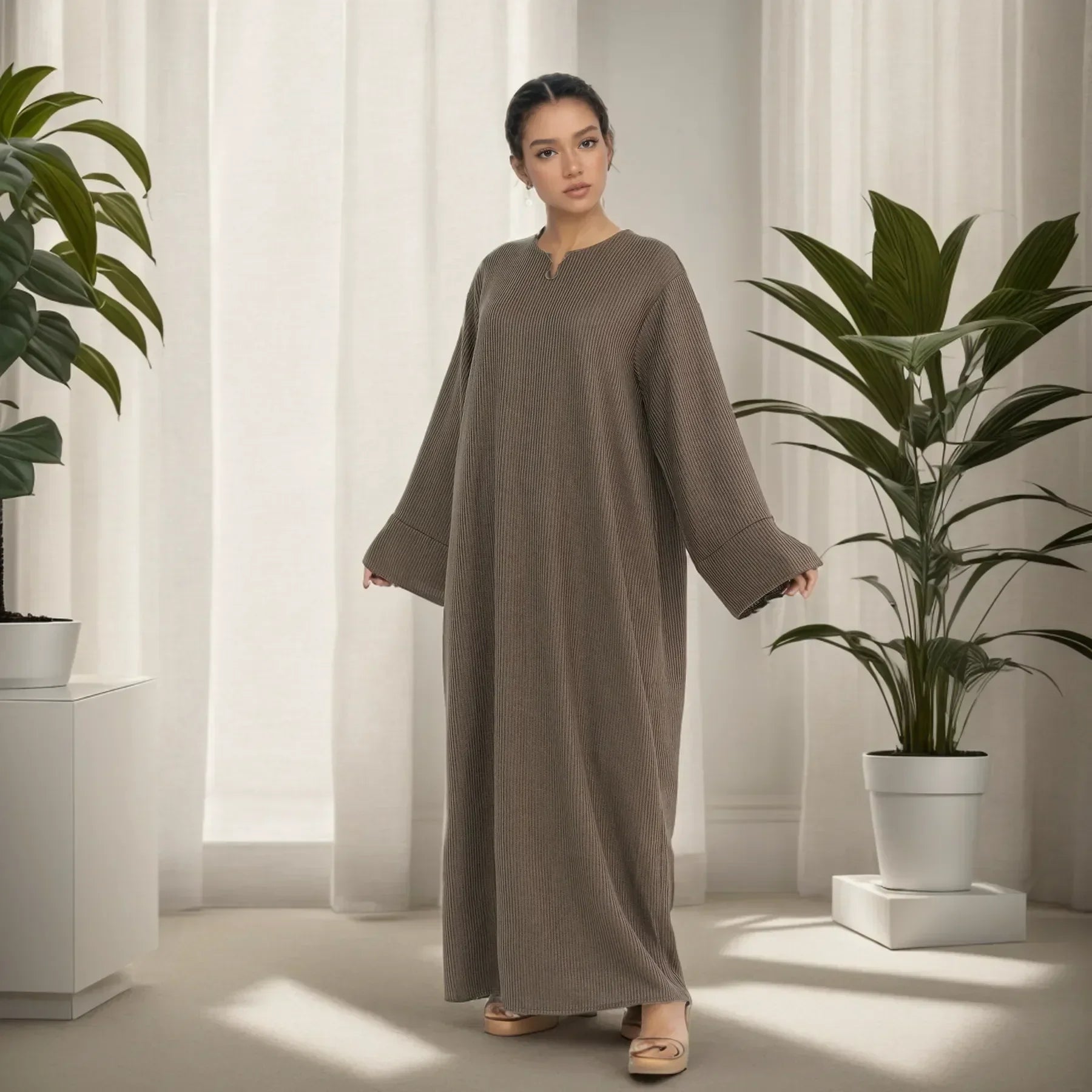Abaya Maxi Robe d'Hiver Douillette – Modèle Tricoté Fermé pour Femmes Voilées | LM075
