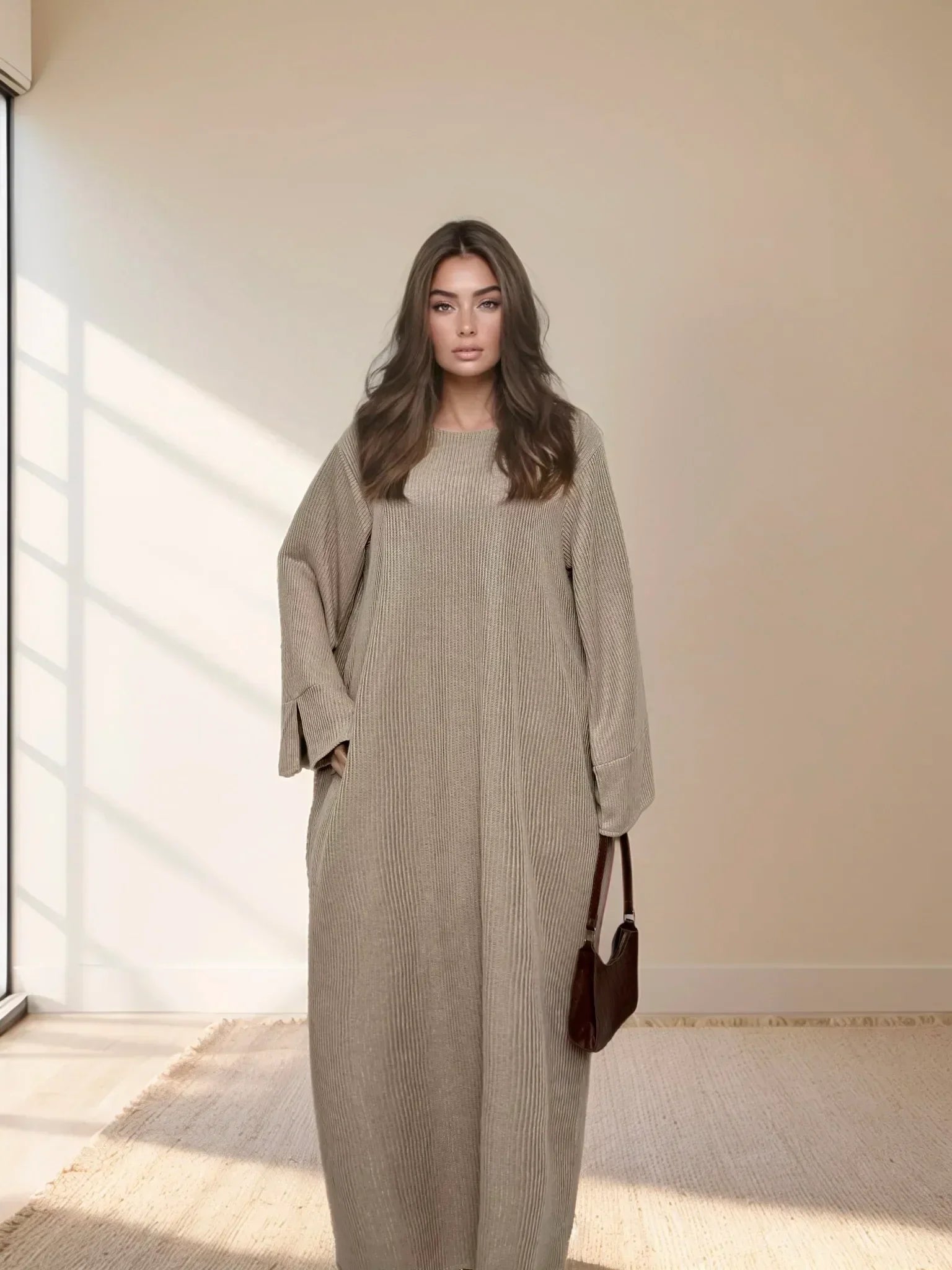 Abaya Maxi Robe d'Hiver Douillette – Modèle Tricoté Fermé pour Femmes Voilées | LM075