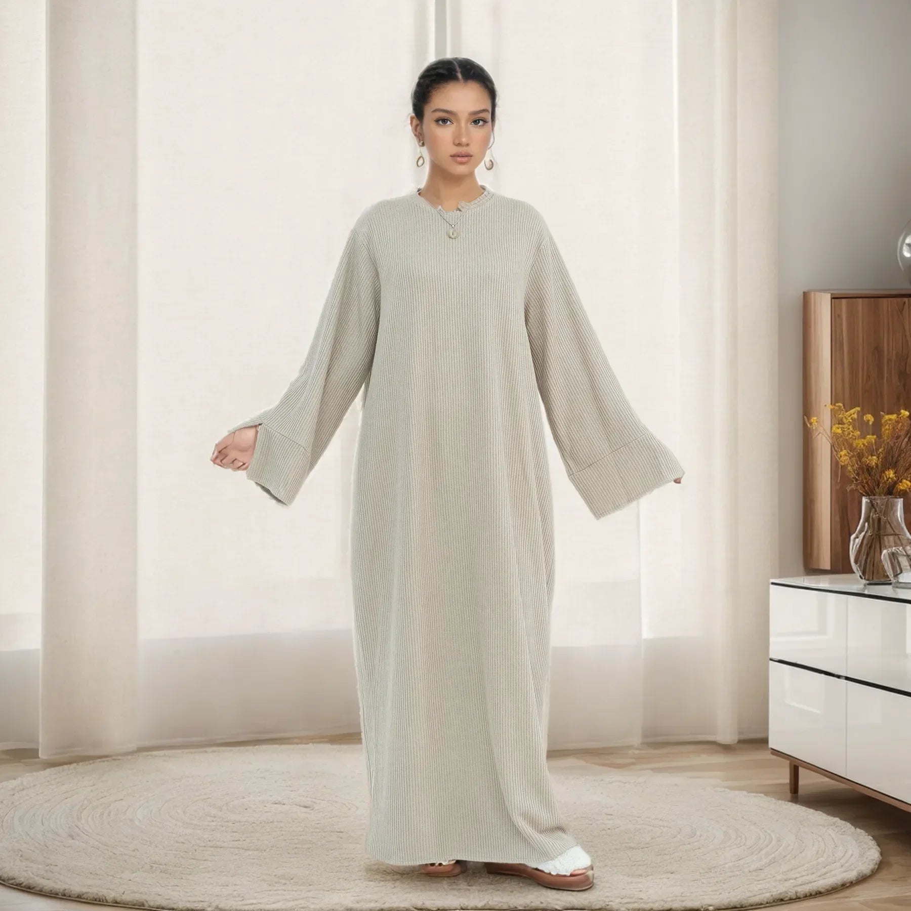 Abaya Maxi Robe d'Hiver Douillette – Modèle Tricoté Fermé pour Femmes Voilées | LM075