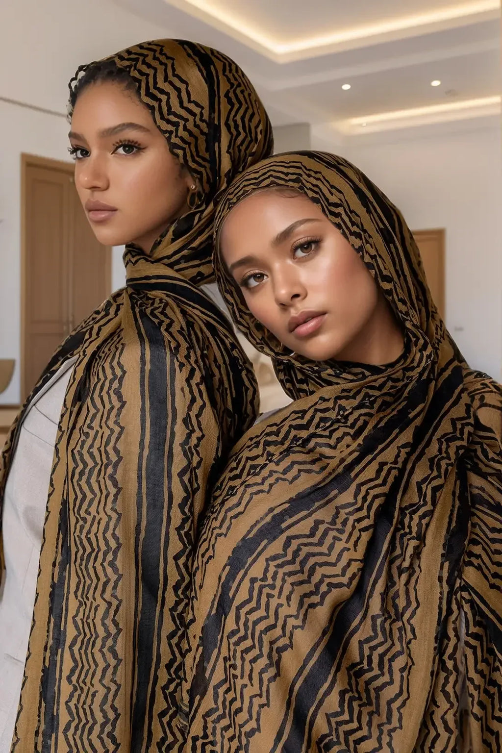 Foulard Hijab Imprimé Noir Hatta Qawah | Keffieh Stylé pour Tenue Islamique Modeste