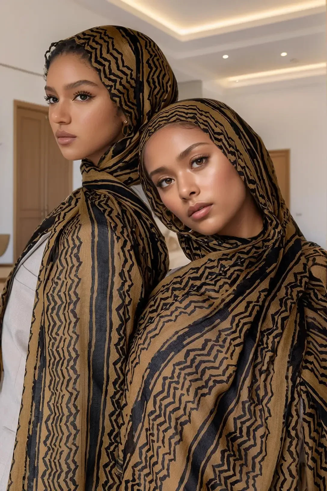 Foulard Hijab Imprimé Noir Hatta Qawah | Keffieh Stylé pour Tenue Islamique Modeste