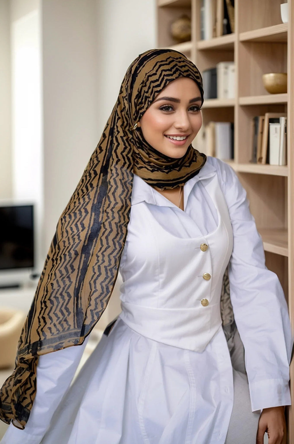 Foulard Hijab Imprimé Noir Hatta Qawah | Keffieh Stylé pour Tenue Islamique Modeste
