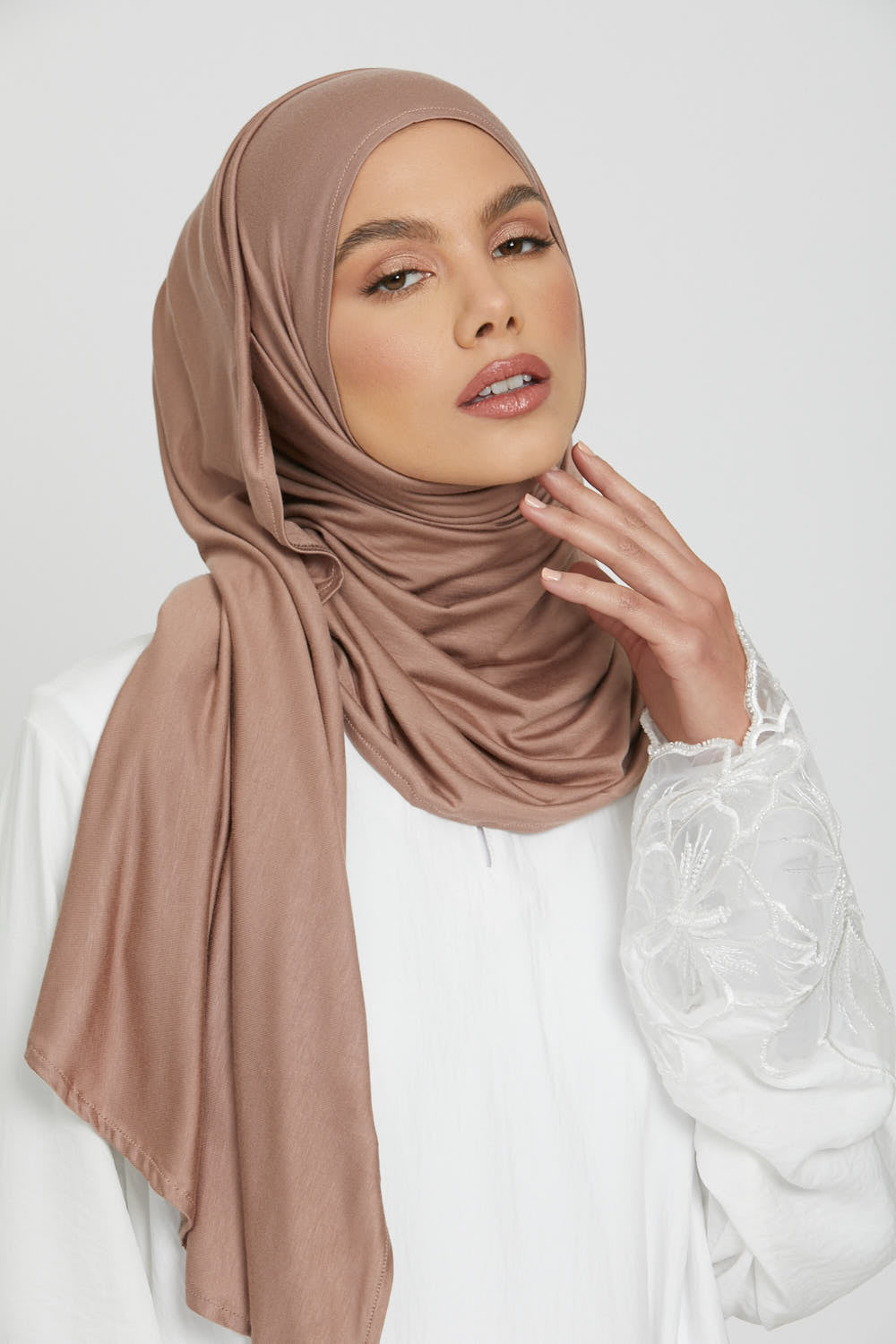 Hijab Jersey Instantané Premium - Taupe Poudré
