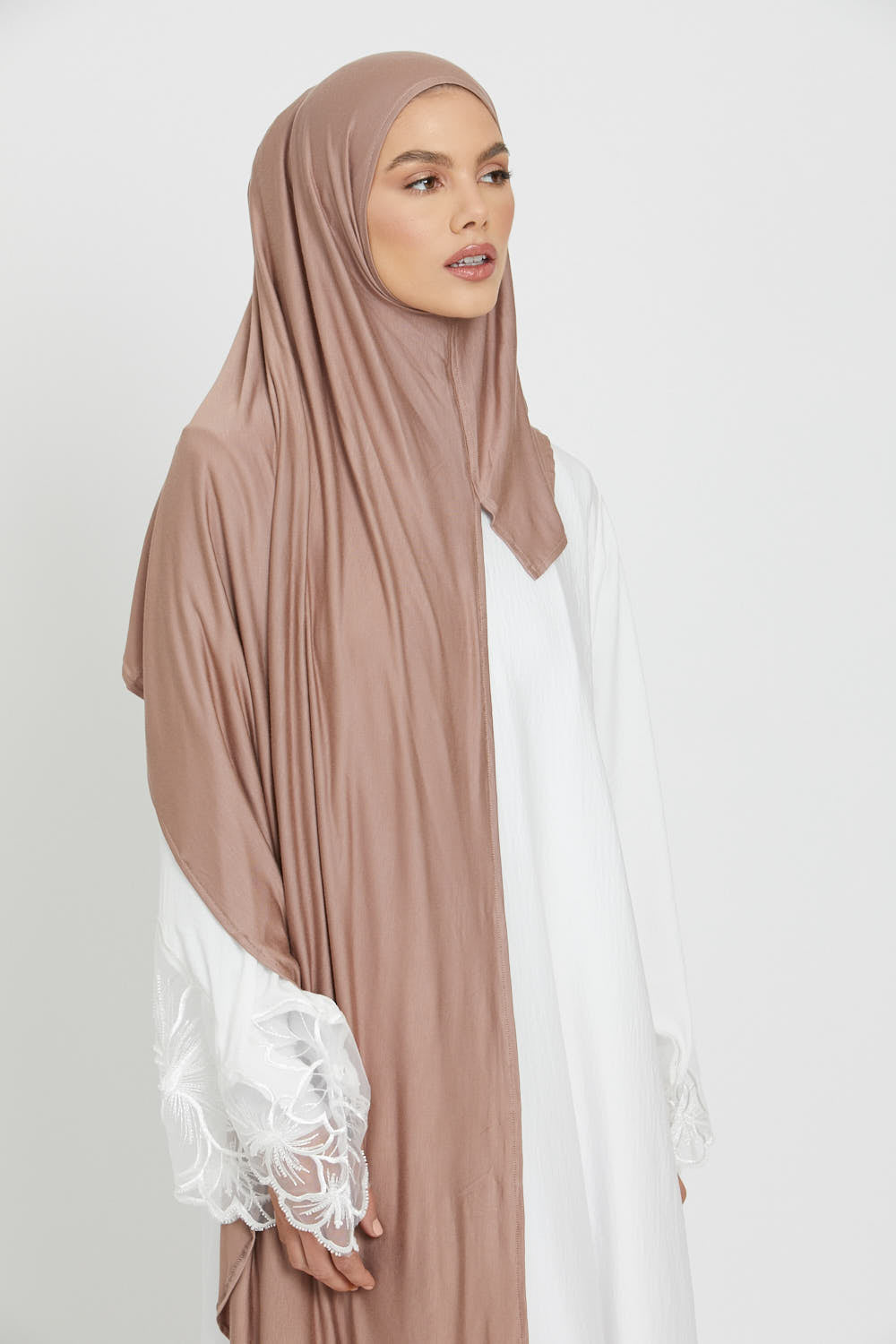 Hijab Jersey Instantané Premium - Taupe Poudré