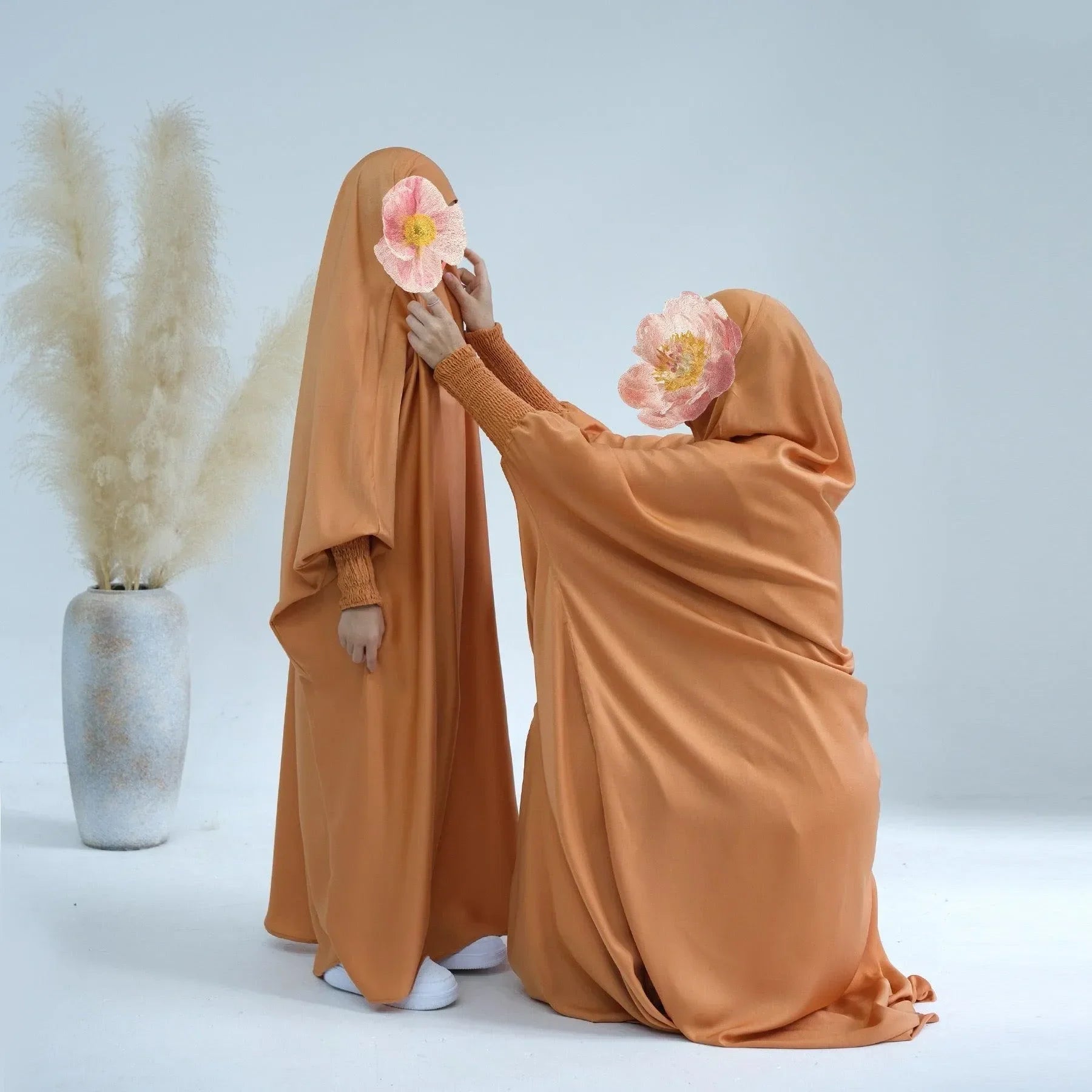 Jilbab Élégant pour Enfants | Robe de Prière Satin Une Pièce pour Filles | Vêtement Islamique Léger pour Enfants